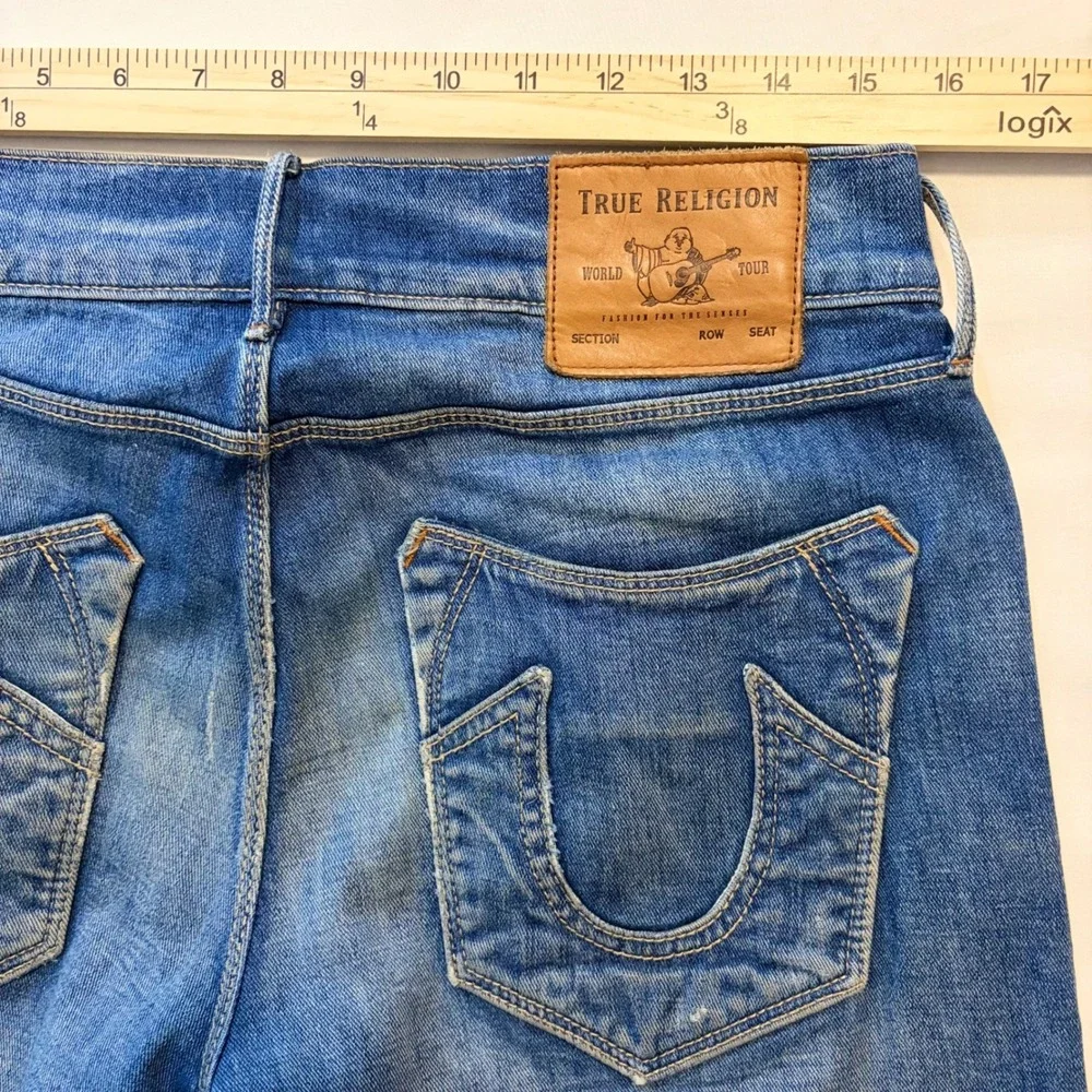 True Religion Geno Relaxed Slim Distressed Blue Denim Jeans Mens 30